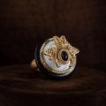 Vintage-Inspired bee cameo statement ring with a gold-tone bee, black stone accent, and ivory-tone face.