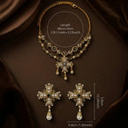 Dimensions and size chart for the vintage-inspired pearl cross jewelry set.