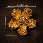 Vintage-Inspired gold alloy floral brooch with zircon accents, 4.8 cm size reference