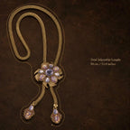Vintage-Inspired floral lariat necklace shown with an adjustable total length of 90 cm.