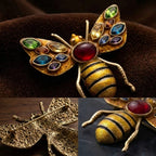 Retro Style gold copper alloy honeybee brooch with multicolor synthetic gemstones and pin back detail