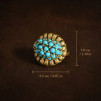 Vintage-Inspired turquoise cluster ring shown with a 2.8 cm by 2.2 cm ring face size.