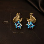 Vintage-Inspired turquoise leaf earrings measuring 4 cm long and 2.3 cm wide.